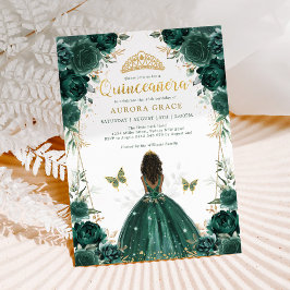 Convites Emerald Green Quinceañera Brown Skin Princess