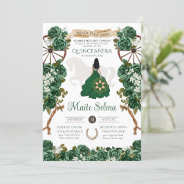 Convites Emerald Green Quinceanera Elegante Rosa Charro