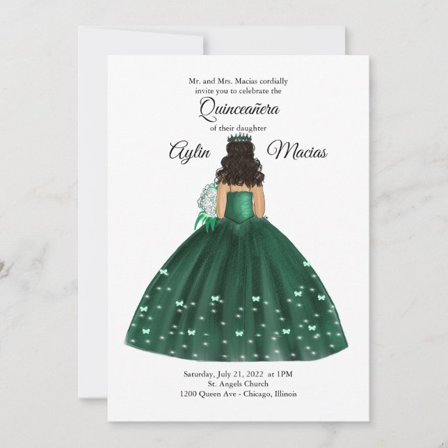 Convites Emerald Green Quinceanera Gown   (Frente)