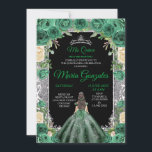 Convites Emerald Green Quinceanera Silver Crown Glitter<br><div class="desc">Emerald Green Quinceanera Silver Crown Glitter Black Background Convite Mis Quince Anos,  15 Birthday, </div>