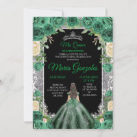 Emerald Green Quinceanera Silver Crown Glitter