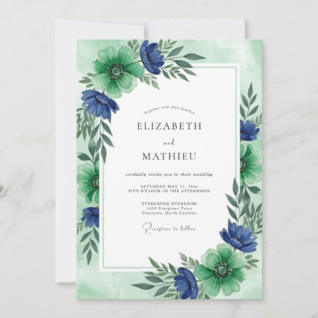 Convites Emerald Green Radiant Floral Wedding (Frente)