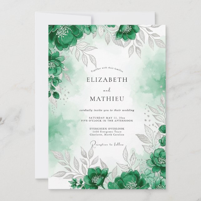 Convites Emerald Green Refined Forest Wedding (Frente)