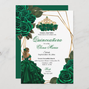 Convites Emerald Green Rosa Dourado Quinceañera