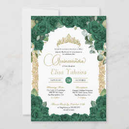 Convites Emerald Green Rosa Floral e Quinceanera Dourada