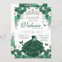 Emerald Green Rosas e Silver Butterfly Quinceanera
