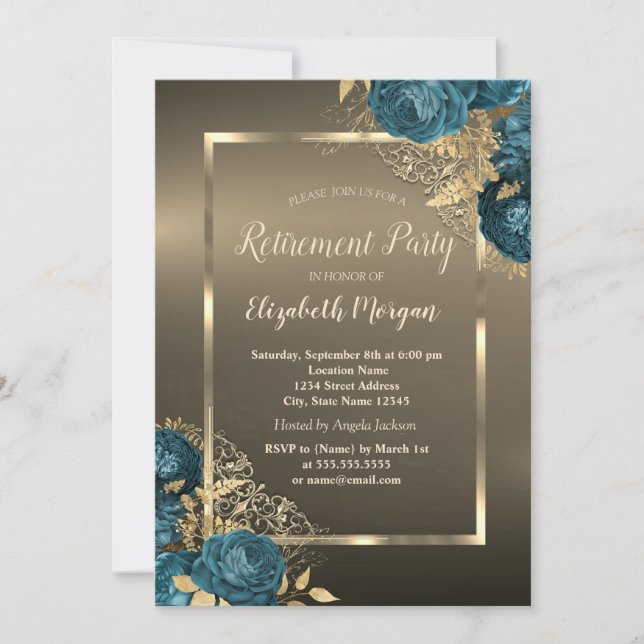 Convites  Emerald Green Roses Frame Brown Retirement Party (Frente)