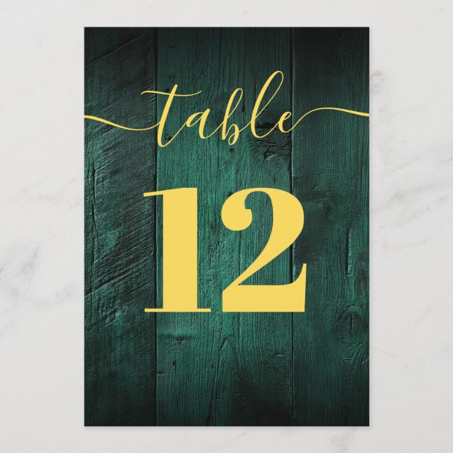 Convites Emerald Green Rustic Barn Wood Boho Table Number (Frente)