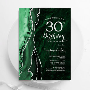 Convites Emerald Green Silver Agate aniversário de 30 anos