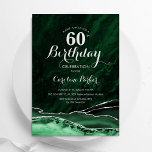 Convites Emerald Green Silver Agate Marble 60º Aniversário<br><div class="desc">Emerald Green e prata agate 60º convite de aniversário. Elegante design moderno com aquarela agate marble geode background,  faux glitter prata e tipografia. Trendy convida o cartão perfeito para uma comemoração de dia das mulheres na moda. Impressos convites Zazzle ou modelo de impressão digital instantânea para download.</div>