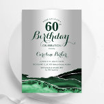 Convites Emerald Green Silver Agate Marble 60º Aniversário<br><div class="desc">Emerald Green e prata agate 60º convite de aniversário. Elegante design moderno com aquarela agate marble geode background,  faux glitter prata e tipografia. Trendy convida o cartão perfeito para uma comemoração de dia das mulheres na moda. Impressos convites Zazzle ou modelo de impressão digital instantânea para download.</div>