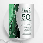 Convites Emerald Green Silver Agate Surpresa 50º Aniversári<br><div class="desc">Emerald Green e prata agatam surpresa no 50º convite de aniversário. Elegante design moderno com aquarela agate marble geode background,  faux glitter prata e tipografia. Trendy convida o cartão perfeito para uma comemoração de dia das mulheres na moda. Impressos convites Zazzle ou modelo de impressão digital instantânea para download.</div>