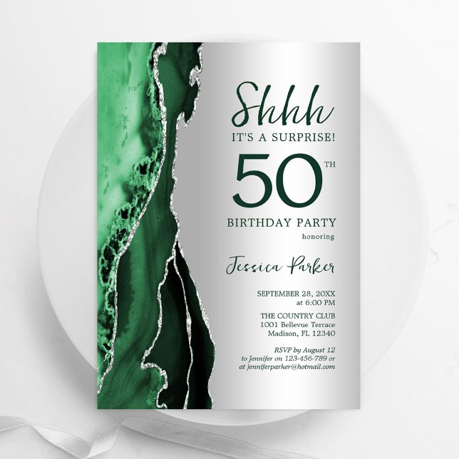 Convites Emerald Green Silver Agate Surpresa 50º Aniversári (Criador carregado)