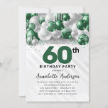 Convites Emerald Green Silver Balloon Glitter 60º Aniversár<br><div class="desc">Glam Moderno Emerald Green Silver Balão Glitter Desperta Qualquer Convite De Aniversário De Idade</div>
