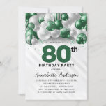Convites Emerald Green Silver Balloon Glitter 80 Birthday<br><div class="desc">Glam Moderno Emerald Green Silver Balão Glitter Desperta Qualquer Convite De Aniversário De Idade</div>