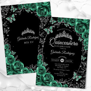 Convites Emerald Green Silver Black Quinceanera