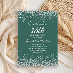 Convites Emerald Green Silver Diamond Glitter 18º aniversár