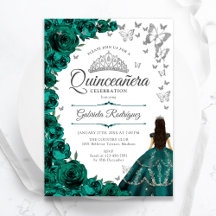 Emerald Green Silver Floral Quinceanera