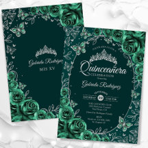Emerald Green Silver Quinceanera