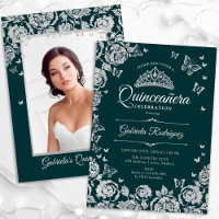 Emerald Green Silver Rosas Quinceanera Foto