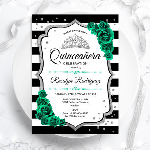 Convites Emerald Green Silver White Quinceanera