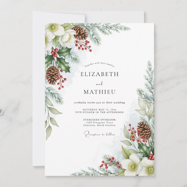 Convites Emerald Green Snowy Winter Wedding (Frente)