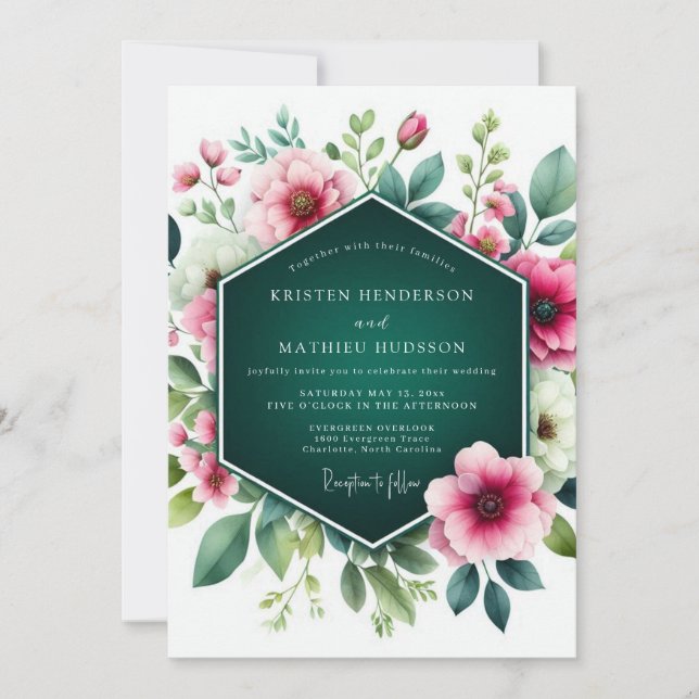 Convites Emerald Green Stunning Floral Wedding (Frente)