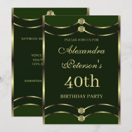 Convites Emerald Green Único E Dourado Aniversário Geométri