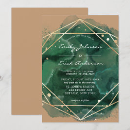 Convites Emerald Green Watercolor Dourado Tan Wedding