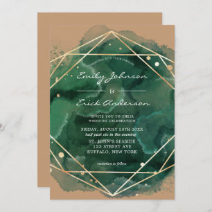 Convites Emerald Green Watercolor Dourado Tan Wedding