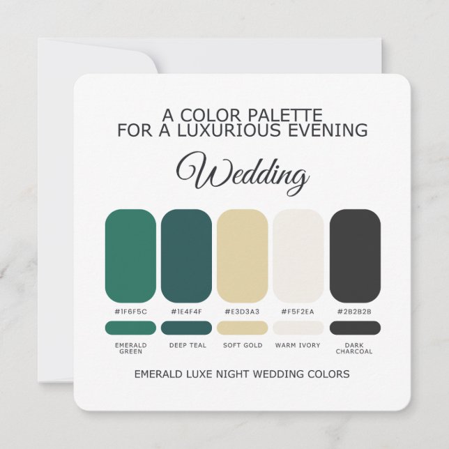 Convites Emerald Green Wedding Color Palette Card (Frente)