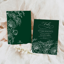 Convites Emerald Green White Floral Chá de fraldas Botânico