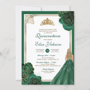Convites Emerald Green White Rosas Dourados Royal Quinceane
