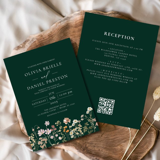 Convites Emerald Green Wildflower All in One Wedding (Criador carregado)