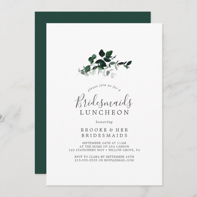 Convites Emerald Greenery Bridesmaids Luncheon (Frente/Verso)