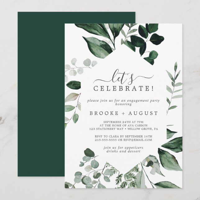 Convites Emerald Greenery Celebrado de Vamos (Frente/Verso)