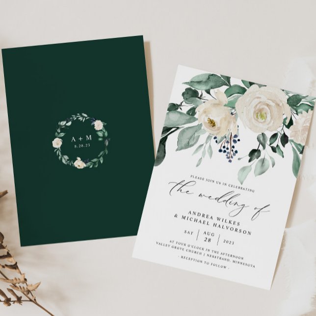 Convites Emerald Greenery Elegant Wedding (Emerald Greenery Wedding Invitation - Boho Woodsy Rustic Elegant Wedding)