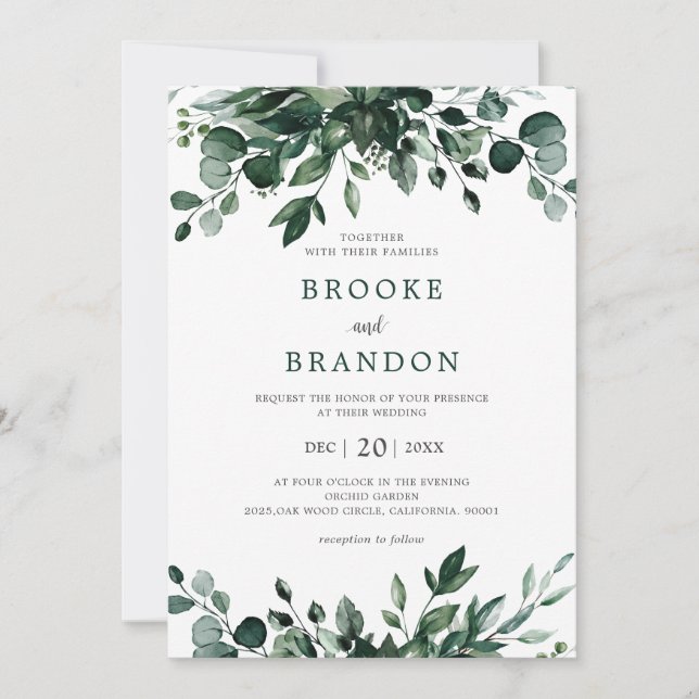 Convites Emerald Greenery Eucalyptus Botanical Wedding Invi (Frente)