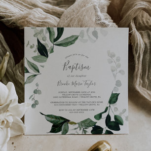 Convites Emerald Greenery Square Baptism