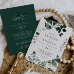 Convites Emerald Greenery Tudo Em Um Casamento<br><div class="desc">Este esmeralda verde tudo num convite de casamento é perfeito para um casamento de boho. A elegante, porém rústica, design apresenta folhas de cor verde-d-água escura e umeucalipto com uma moderna sensação de floresta boêmica. Salve o papel, incluindo os detalhes na parte traseira do convite de casamento, em vez de...</div>