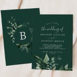 Convites Emerald Greenery | Verde Casamento De<br><div class="desc">Este convite de casamento verde esmeralda é perfeito para um casamento boho. A elegante,  porém rústica,  design apresenta folhas de cor verde-d-água escura e umeucalipto com uma moderna sensação de floresta boêmica.</div>