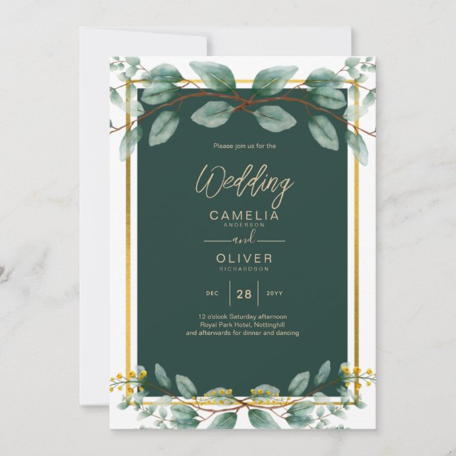Convites Emerald Greenery Wedding Botanical Nature Convide (Frente)
