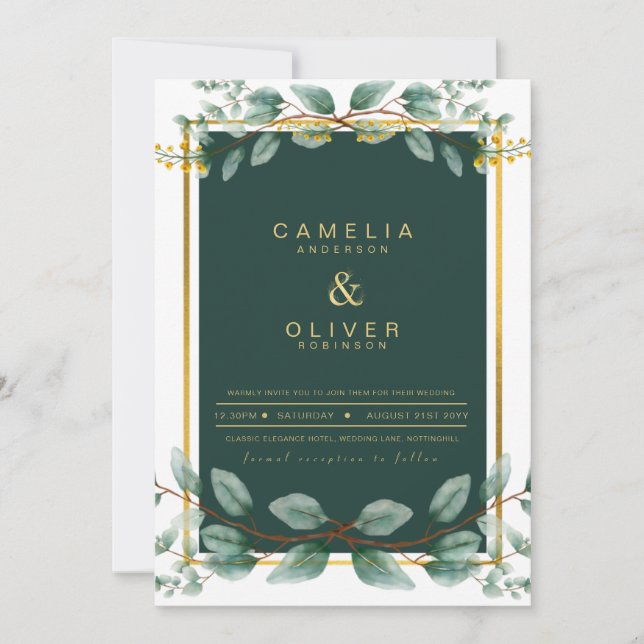 Convites Emerald Greenery Wedding Botanical Nature Convide (Frente)