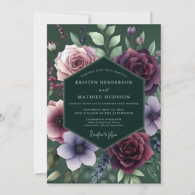 Convites Emerald Jewel-Tone Flora Wedding (Frente)