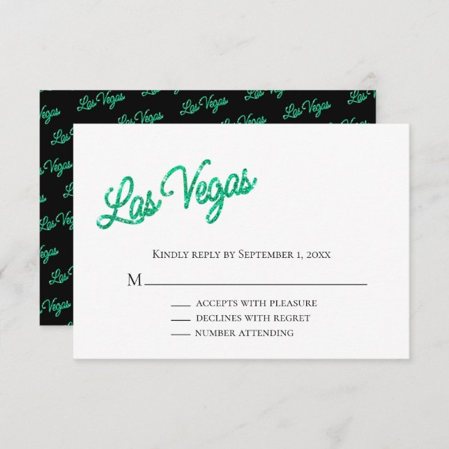 Convites Emerald Las Vegas Sparkles Wedds RSVP (Frente/Verso)