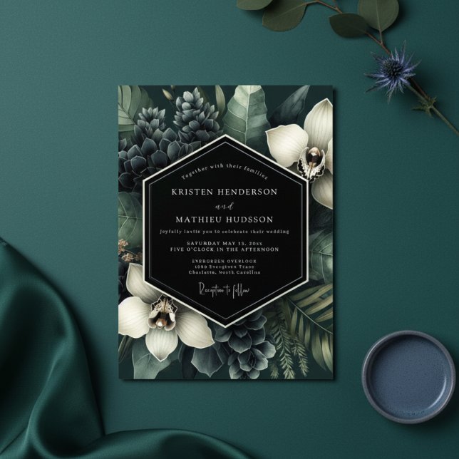 Convites Emerald Lush Botanical Romance Wedding (Criador carregado)