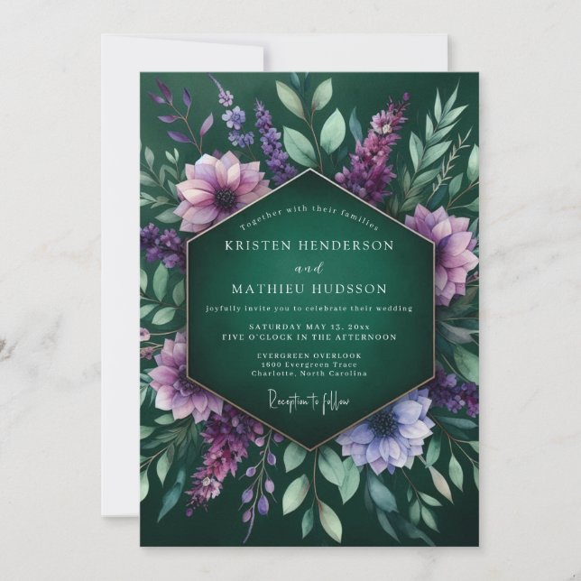 Convites Emerald Lush Flora Wedding (Frente)