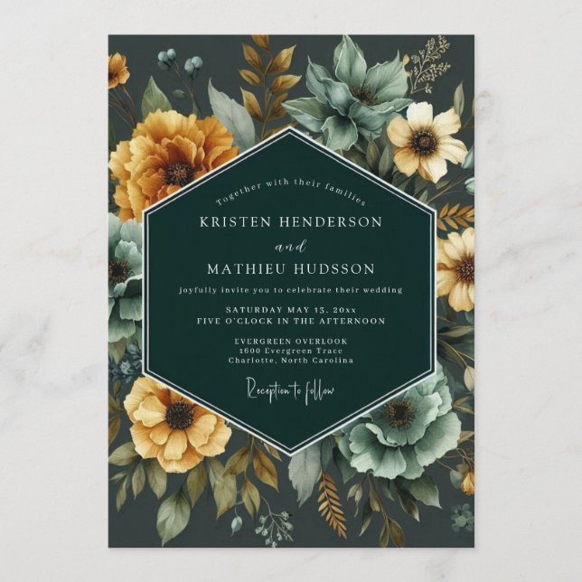 Convites Emerald & Marigold Lush Botanical Wedding (Frente)