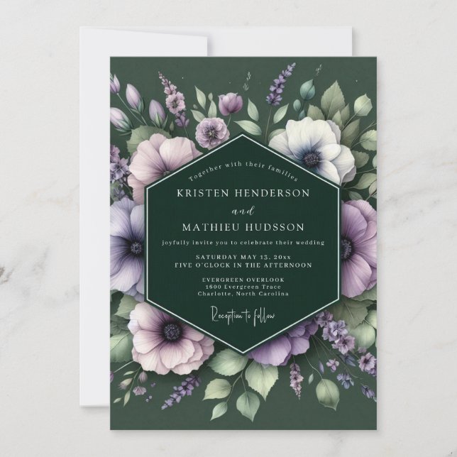 Convites Emerald Mauve Anemone Wedding (Frente)