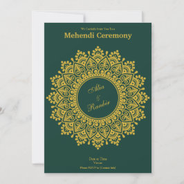 Convites Emerald Mehendi Henna Indiana Dourado personalizáv